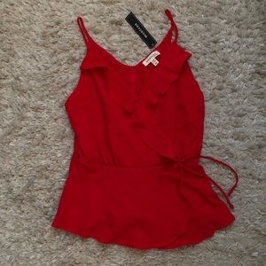 Red Ruffle Faux Wrap Top